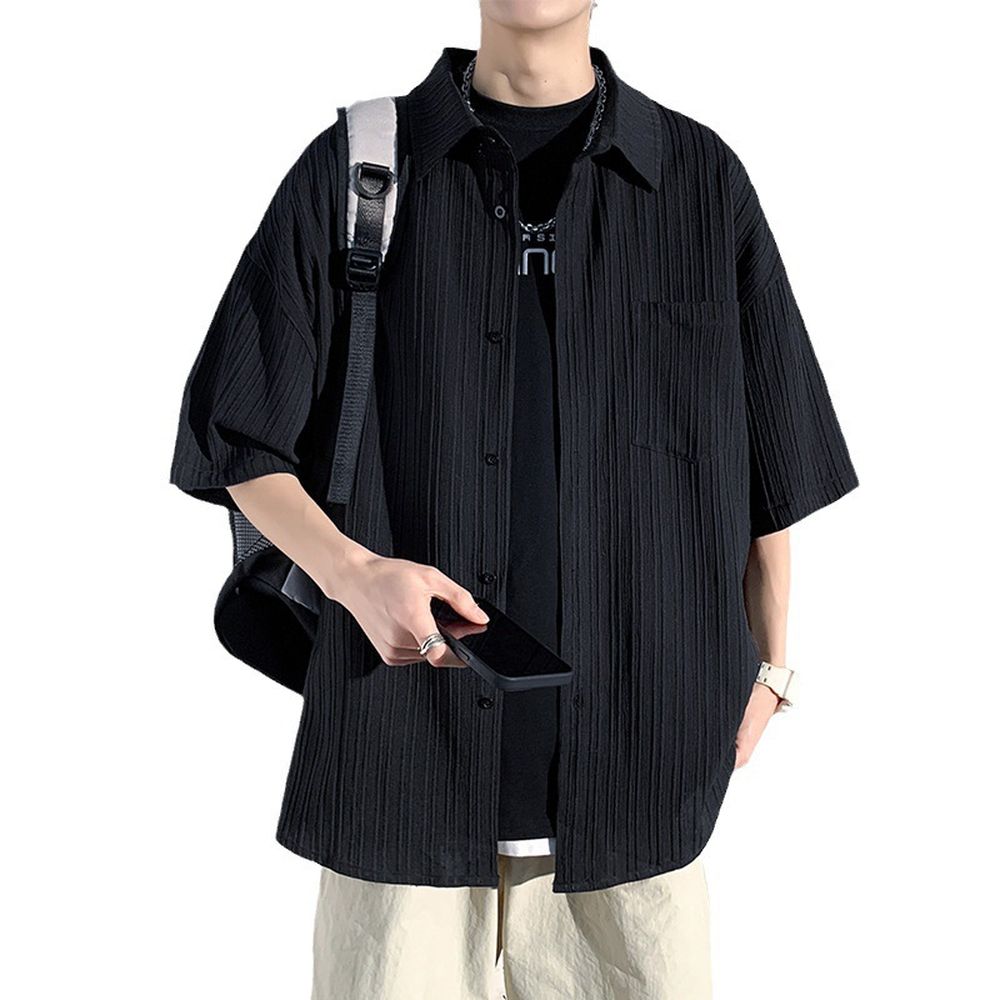 Ice Silk Shirt Short Sleeve Men's Summer Thin Solid Color Casual Jacket