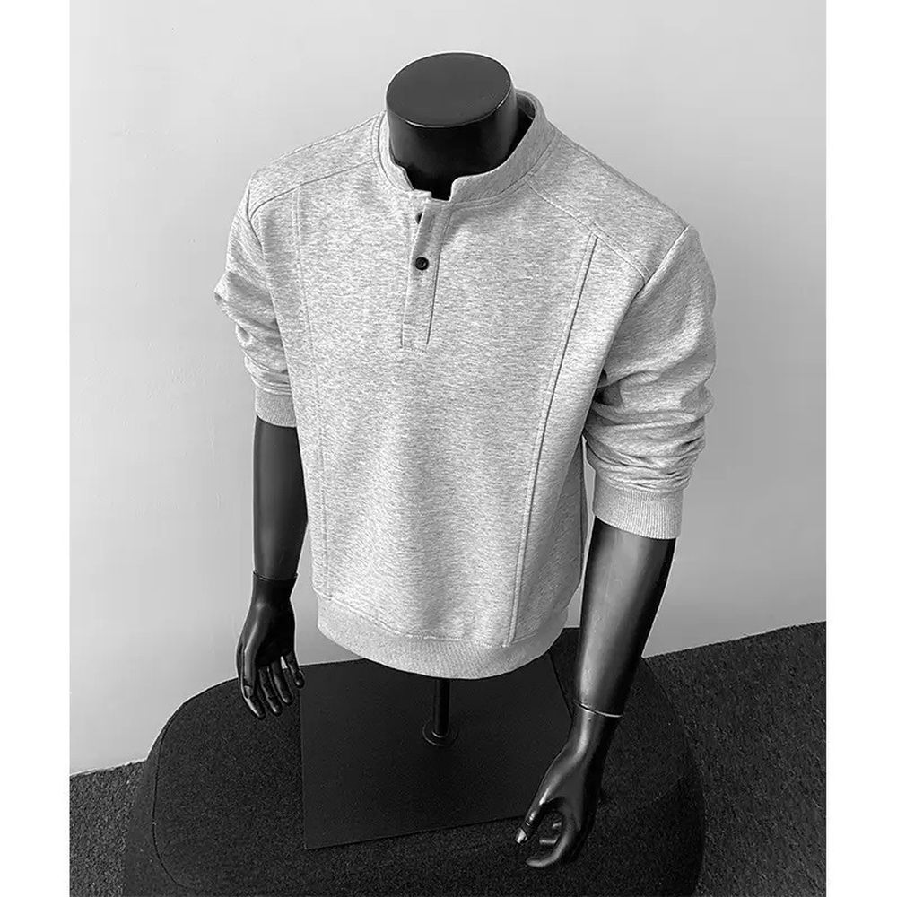 Men's Long-sleeved Polo Shirt with Patchwork Shoulder Design