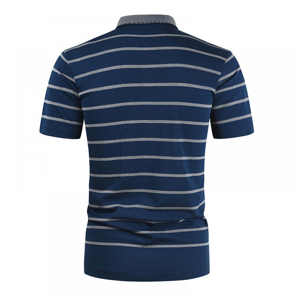 New Style Summer Fashion Men's Personality Simple Striped Lapel T-Shirt Mens Short-Sleeved Shirt
