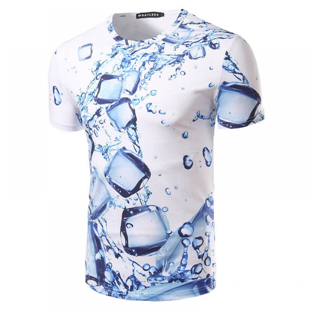 New Style Men's Personality Water Drop Ice Cube Three-Dimensional 3D Printing Men's Short Sleeve T-Shirt