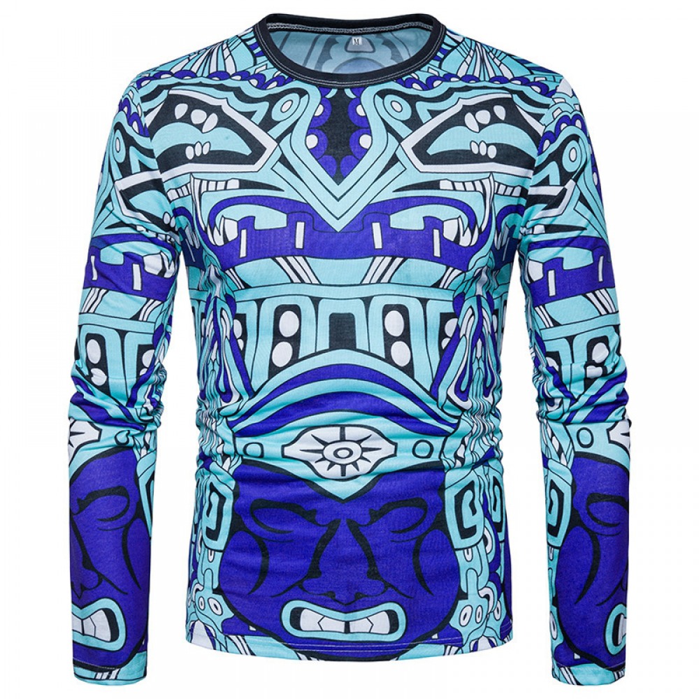 New Style Men's Abstract Character Graphic Print Long-Sleeved T-Shirt