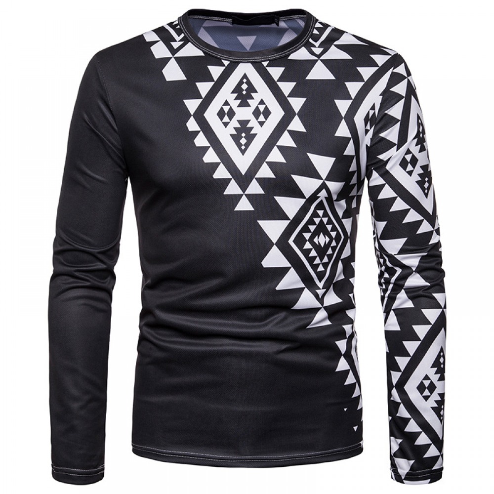 Men's Diamond 3D Printing Men's Round Neck Long Sleeve T-Shirt